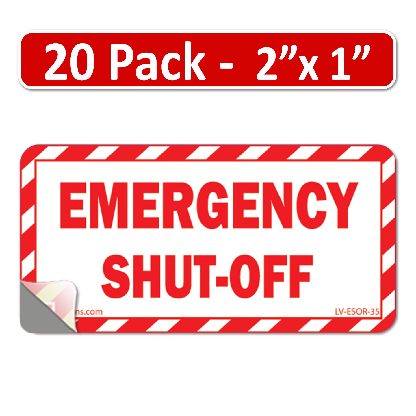 20 Pack White 2" x 1" EMERGENCY SHUT-OFF Fuel Switch Warning Safety Outdoor Rated Laminated Label Sign Sticker Electrical Panel Vinyl 2x1 1 x2 inches