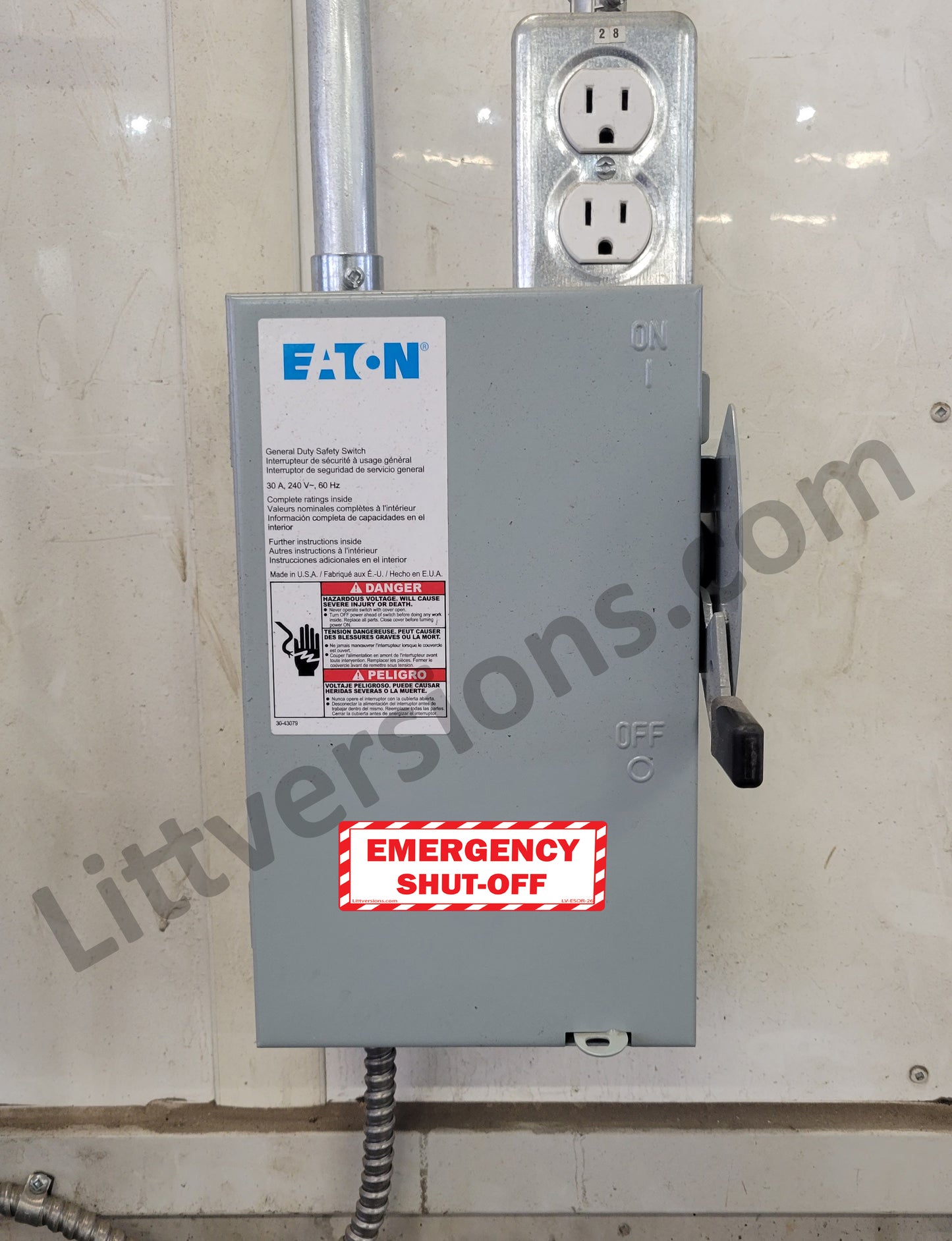 5 Pack White 6" x 2" EMERGENCY SHUT-OFF Fuel Switch Outdoor Rated Laminated Label Warning Safety Sign Sticker Electrical Panel Vinyl 6x2 2 x 6 inches