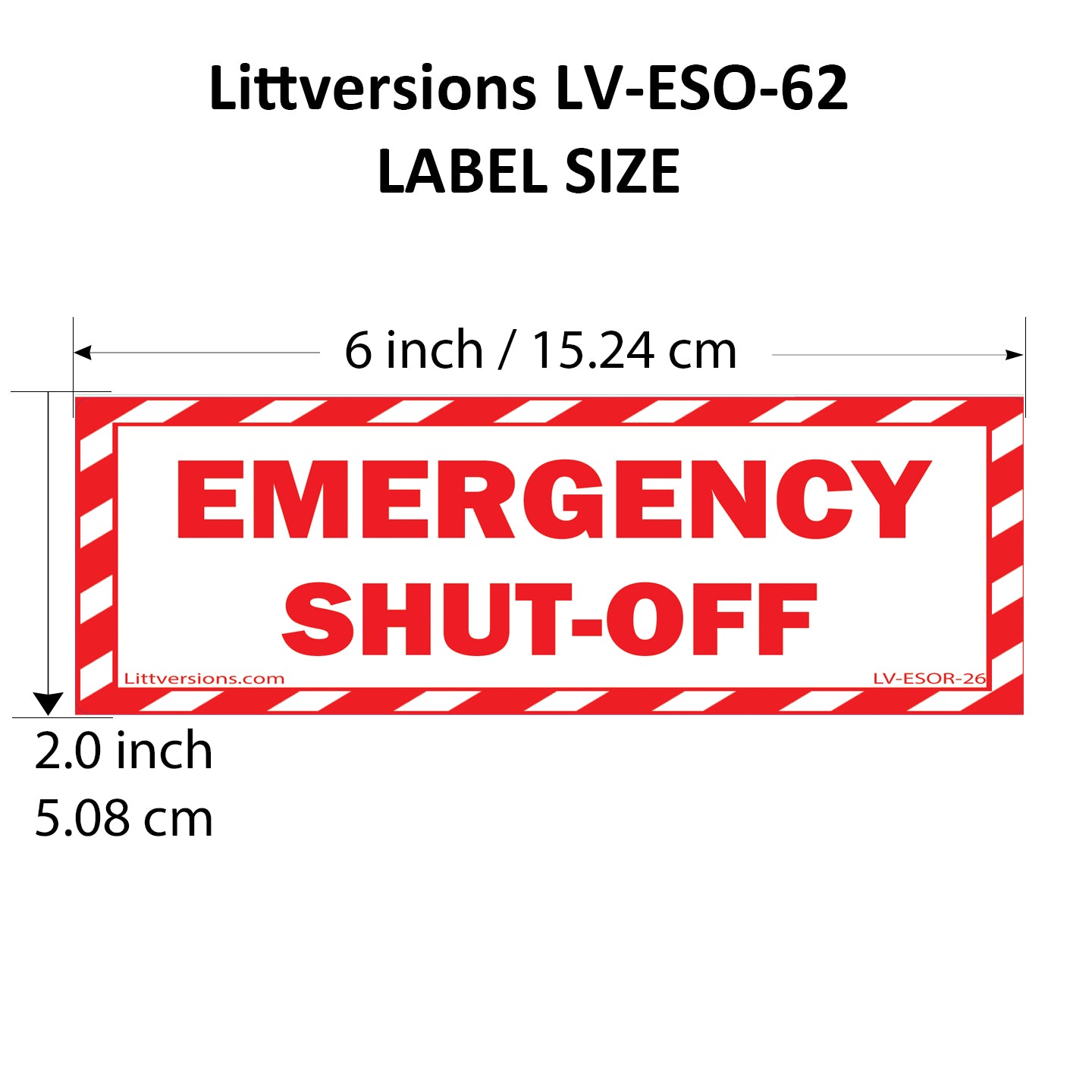 5 Pack White 6" x 2" EMERGENCY SHUT-OFF Fuel Switch Outdoor Rated Laminated Label Warning Safety Sign Sticker Electrical Panel Vinyl 6x2 2 x 6 inches