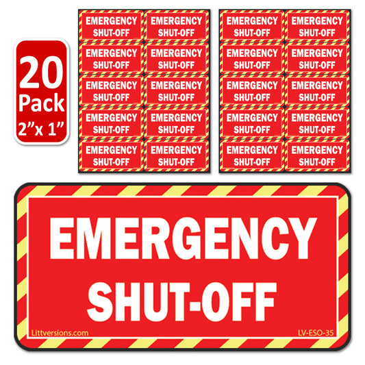20 Pack Red 2" x 1" EMERGENCY SHUT-OFF Fuel Switch Warning Safety Outdoor Rated Laminated Label Sign Sticker Electrical Panel Vinyl 2x1 1 x2 inches