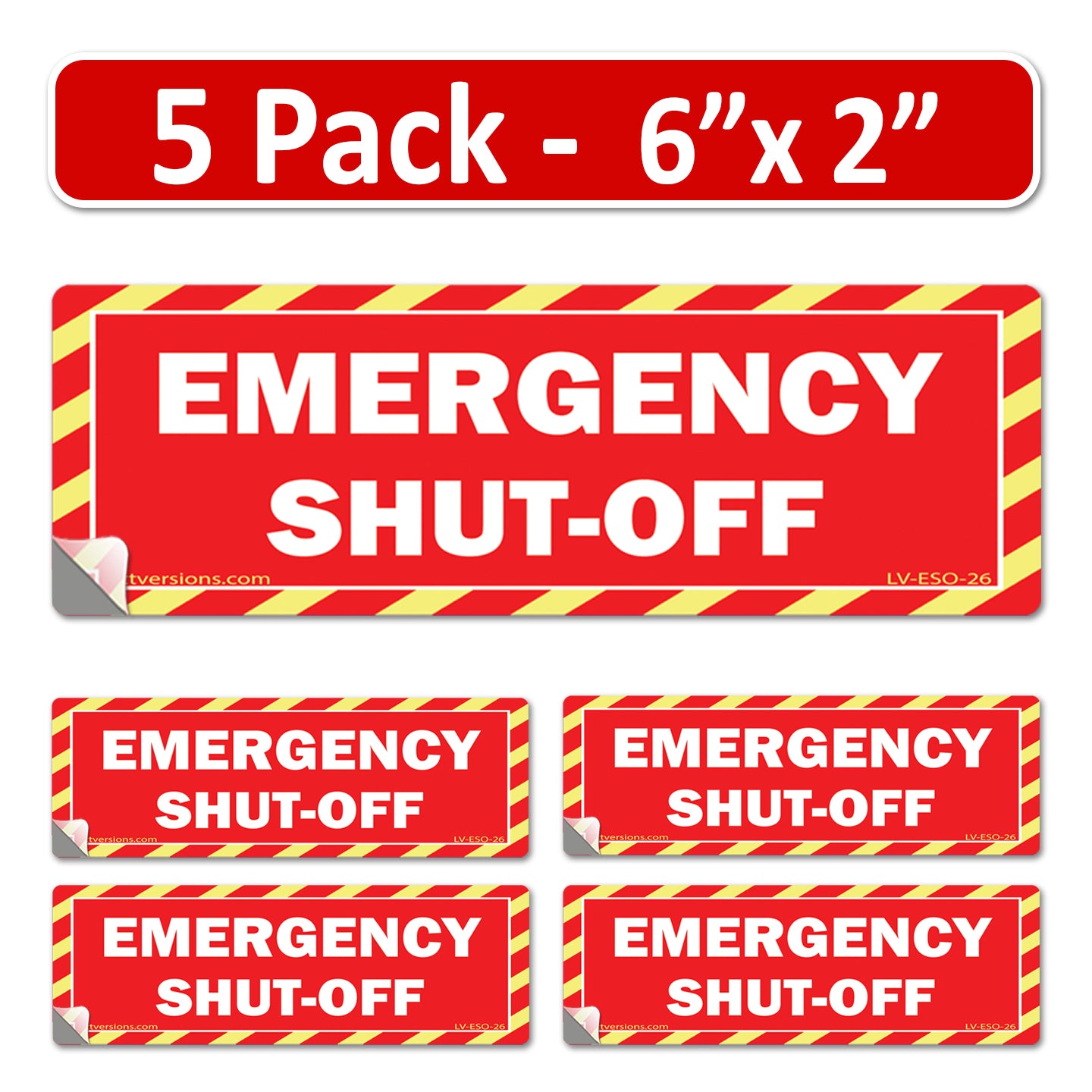 5 Pack Red 6" x 2" EMERGENCY SHUT-OFF Fuel Switch Label Outdoor Rated Laminated Warning Safety Sign Sticker Electrical Panel Vinyl 6 x 2 2 x6 inches