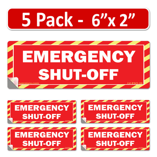 5 Pack Red 6" x 2" EMERGENCY SHUT-OFF Fuel Switch Label Outdoor Rated Laminated  Warning Safety Sign Sticker Electrical Panel Vinyl 6 x 2 2 x6 inches