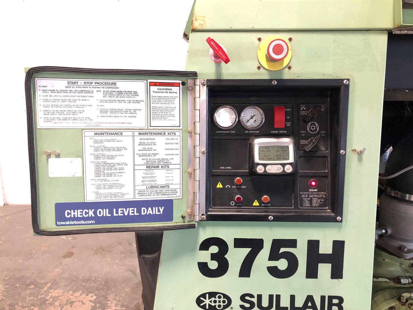 2 Pack Replacement for Sullair Air Compressor 300HH - 425 CFM CAT Decal Operation Instructions START-STOP Procedure Guide Sticker 02250165-938