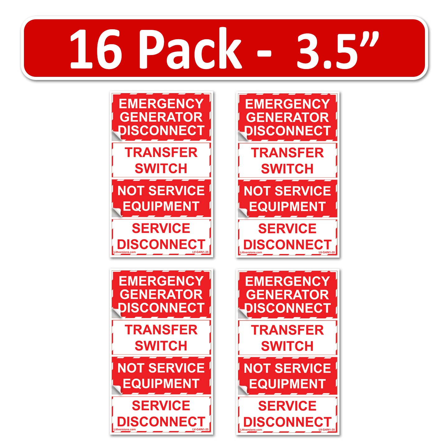 3.5"x1.75"/1.25" Generator Emergency Service Disconnect Transfer Switch NOT Service Equipment Label