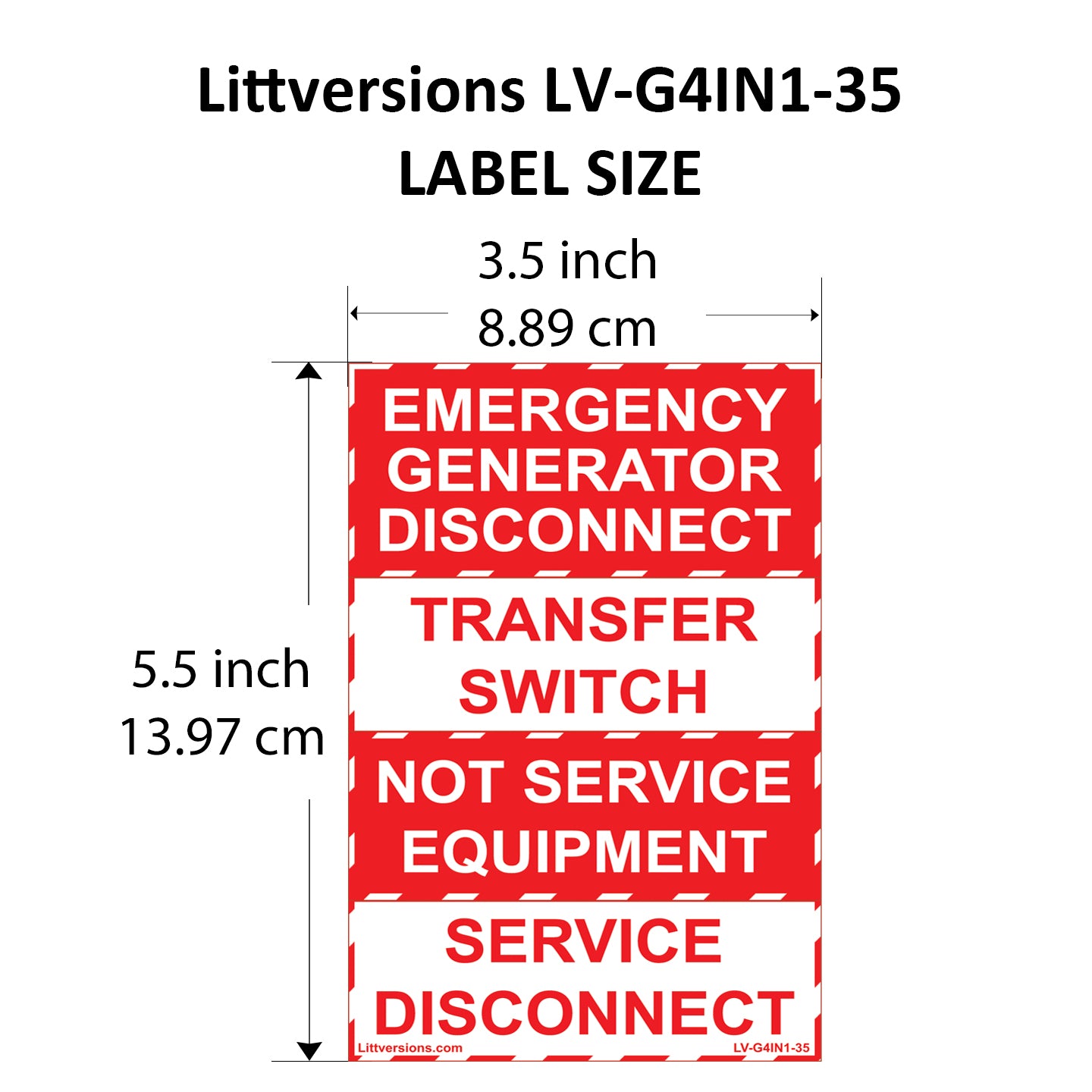 3.5"x1.75"/1.25" Generator Emergency Service Disconnect Transfer Switch NOT Service Equipment Label