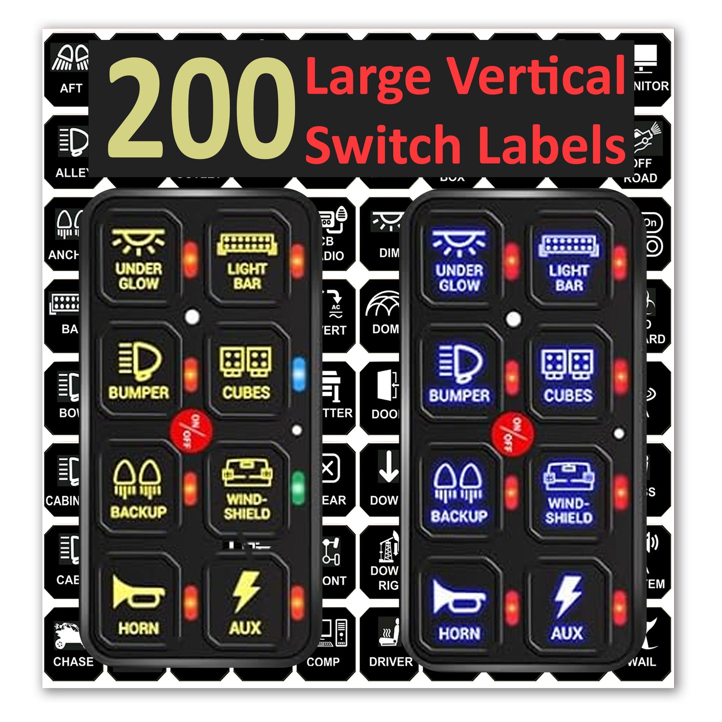 200 Pcs Vertical AC DC 6/8/12 Gang Switch Control Panel Stickers Labels Vinyl Marine Boat Car Truck RV ATV Camper BA80 GA80 BB80 GB80 BC60 GC60 AR800 AR-820 RC800 RA80 X2