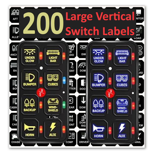 200 Pcs Vertical AC DC 6/8/12 Gang Switch Control Panel Stickers Labels Vinyl Marine Boat Car Truck RV ATV Camper BA80 GA80 BB80 GB80 BC60 GC60 AR800 AR-820 RC800 RA80 X2