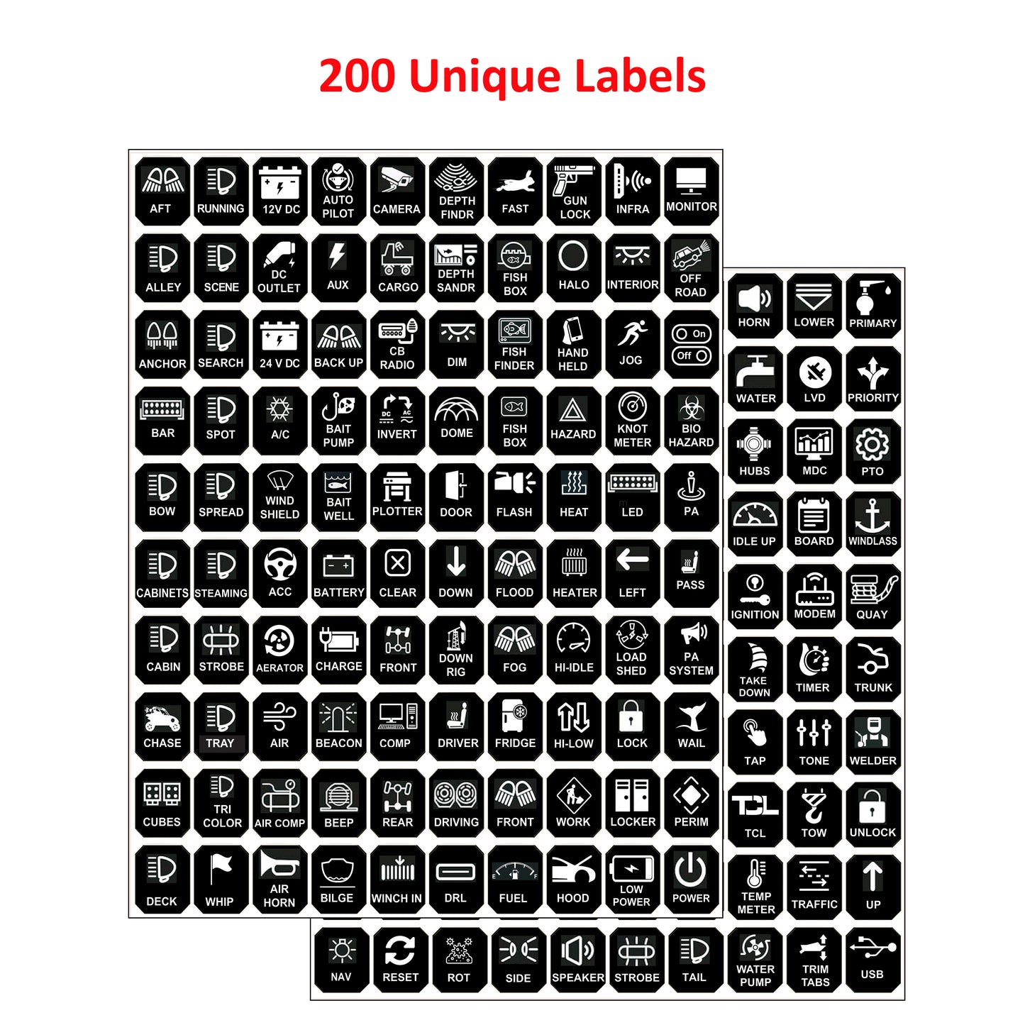 200 Pcs Vertical AC DC 6/8/12 Gang Switch Control Panel Stickers Labels Vinyl Marine Boat Car Truck RV ATV Camper BA80 GA80 BB80 GB80 BC60 GC60 AR800 AR-820 RC800 RA80 X2