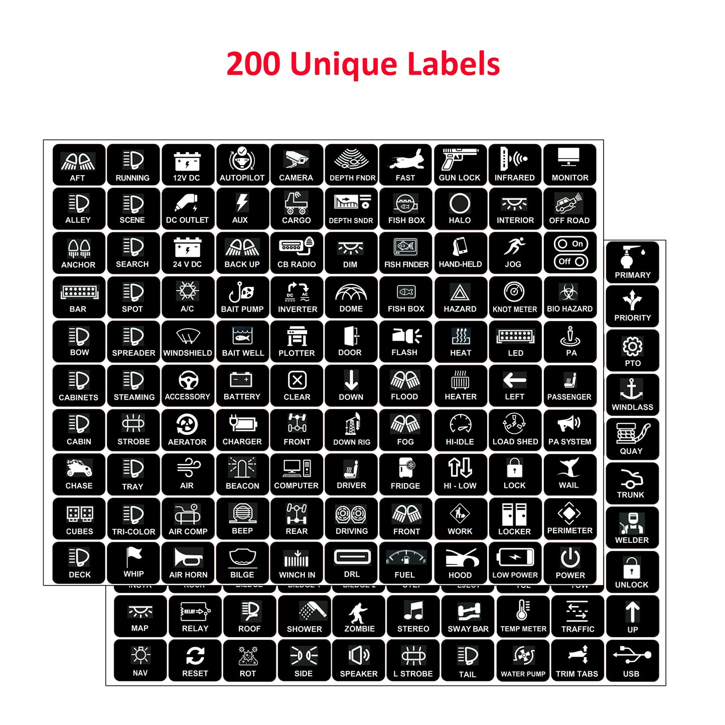 200 Pcs AC DC 6/8/12 Gang Switch Control Panel Stickers Labels Vinyl Marine Boat Car Truck RV Camper Vehicle RA80 XL RB80 XL AR-600 AC-1200 Large Horizontal