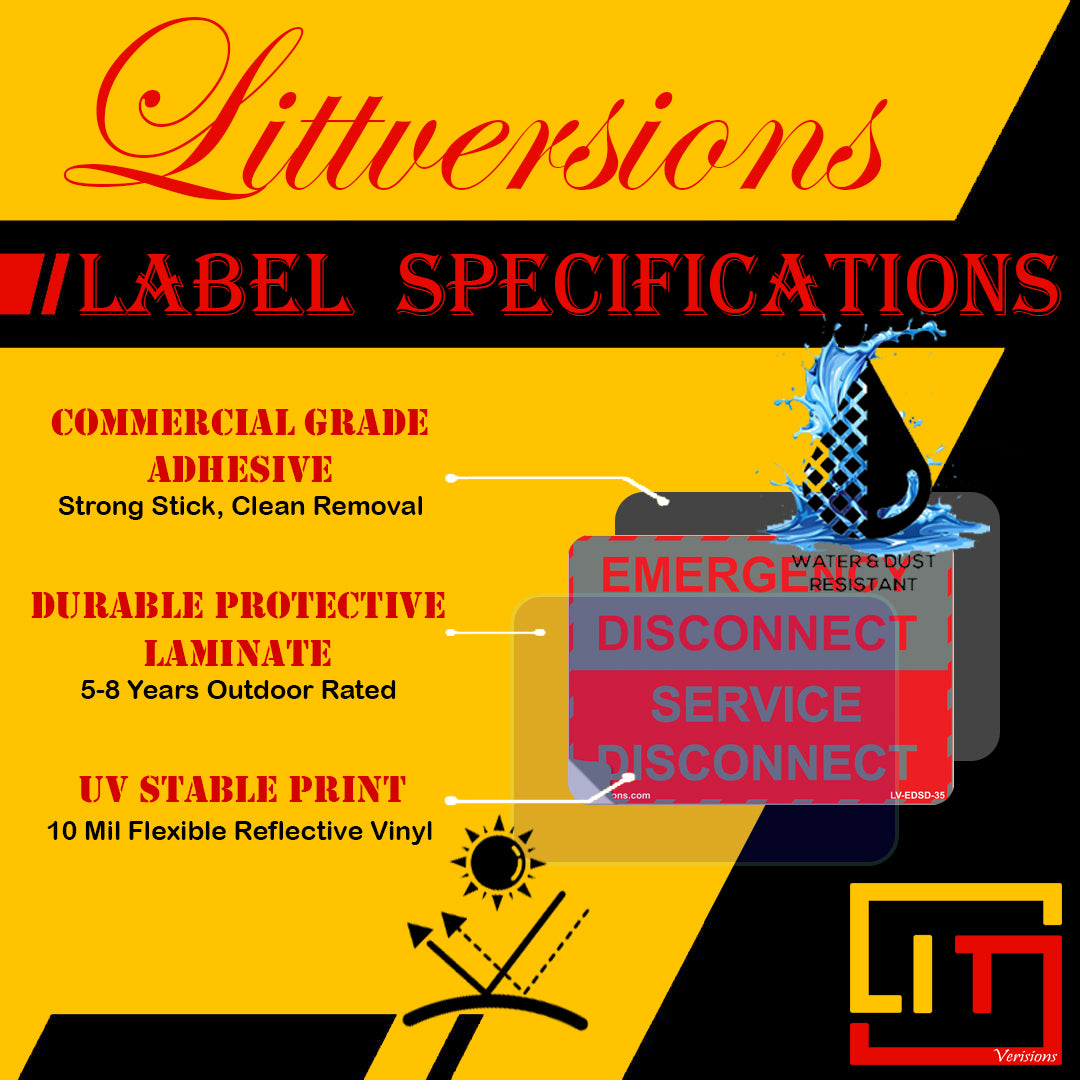5 Pack 9" x 1-3/4" Reflective NEC Compliant Emergency Disconnect Service Outdoor Laminated Labels Decal Sign Notice Sticker Danger Vinyl Waterproof Electrical Panel