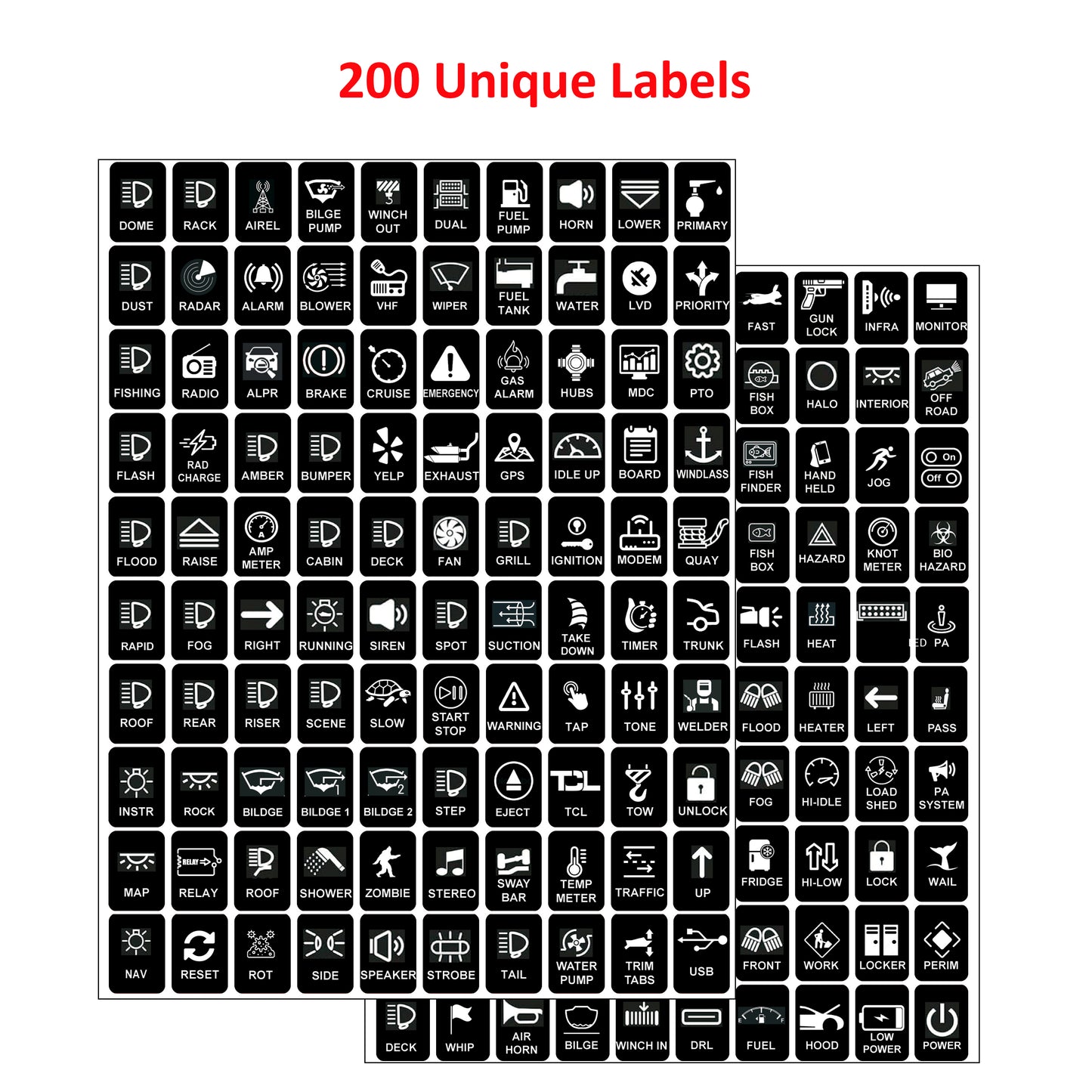 200 Pcs AC DC 6/8/12 Gang Switch Control Panel Stickers Labels Vinyl Marine Boat Car Truck RV Camper Vehicle RA80 XL RB80 XL AR-600 AC-1200 Large Vertical