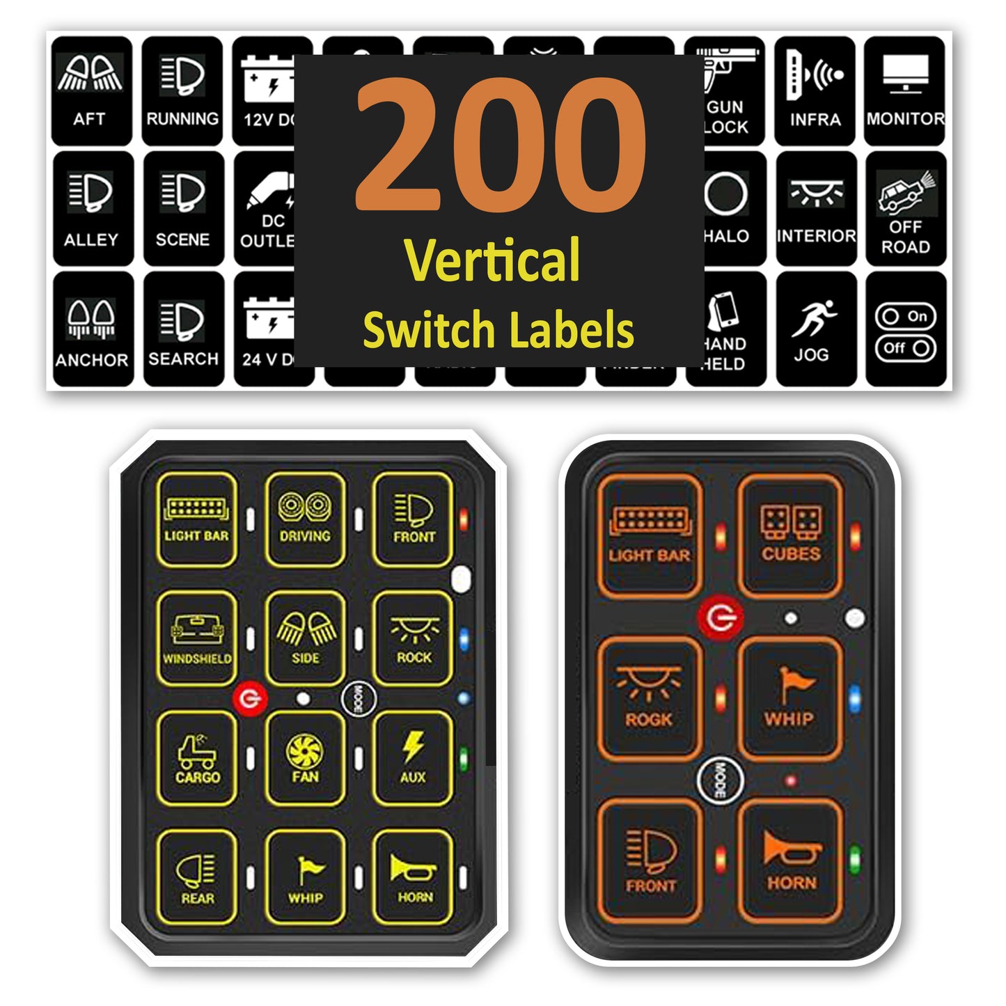 200 Pcs AC DC 6/8/12 Gang Switch Control Panel Stickers Labels Vinyl Marine Boat Car Truck RV Camper Vehicle RA80 XL RB80 XL AR-600 AC-1200 Large Vertical