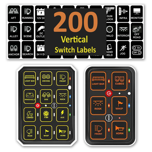200 Pcs AC DC 6/8/12 Gang Switch Control Panel Stickers Labels Vinyl Marine Boat Car Truck RV Camper Vehicle RA80 XL RB80 XL AR-600 AC-1200 Large Vertical
