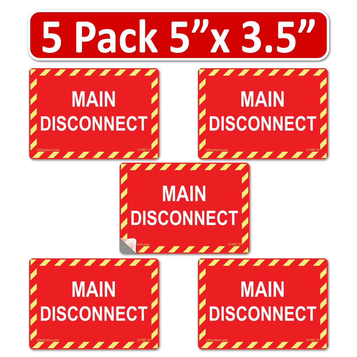 5 Pack Red 5" x 3.5" Main Disconnect Decal Label Emergency Sign Notice Sticker Vinyl EPA5AP Lock Out Shut