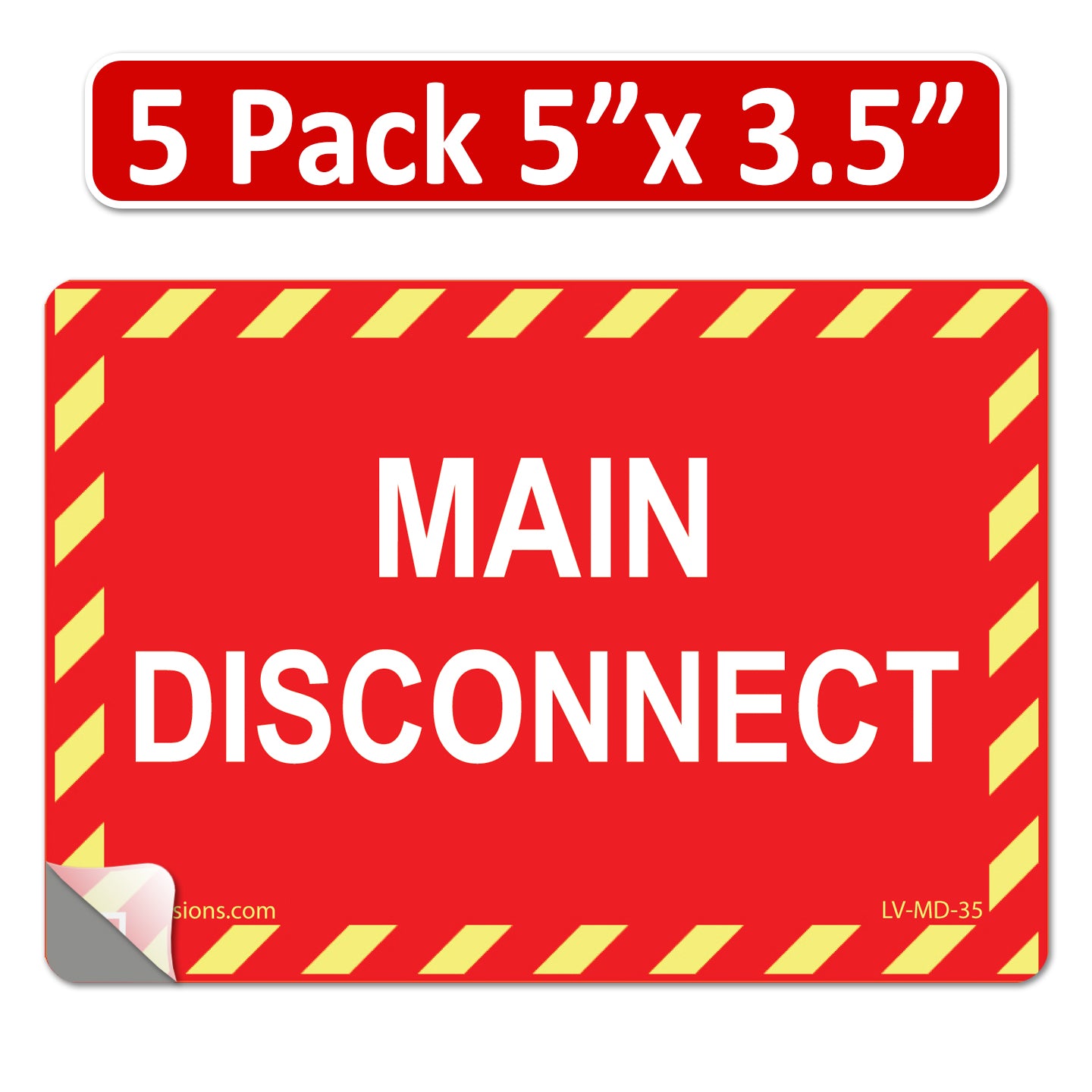 5 Pack Red 5" x 3.5" Main Disconnect Decal Label Emergency Sign Notice Sticker Vinyl EPA5AP Lock Out Shut