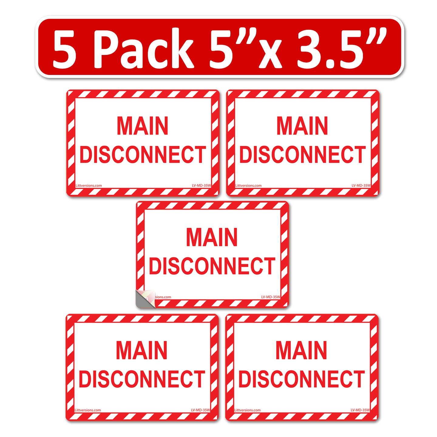 5 Pack White 5" x 3.5" Main Disconnect Label Decal Sign Notice Emergency StickerVinyl EPA5AP Lock Out Shut