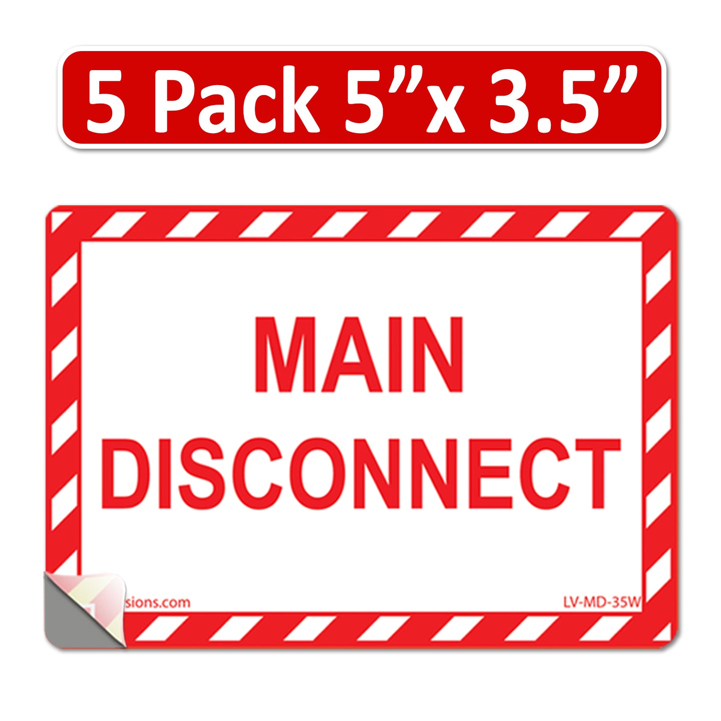5 Pack White 5" x 3.5" Main Disconnect Label Decal Sign Notice Emergency StickerVinyl EPA5AP Lock Out Shut