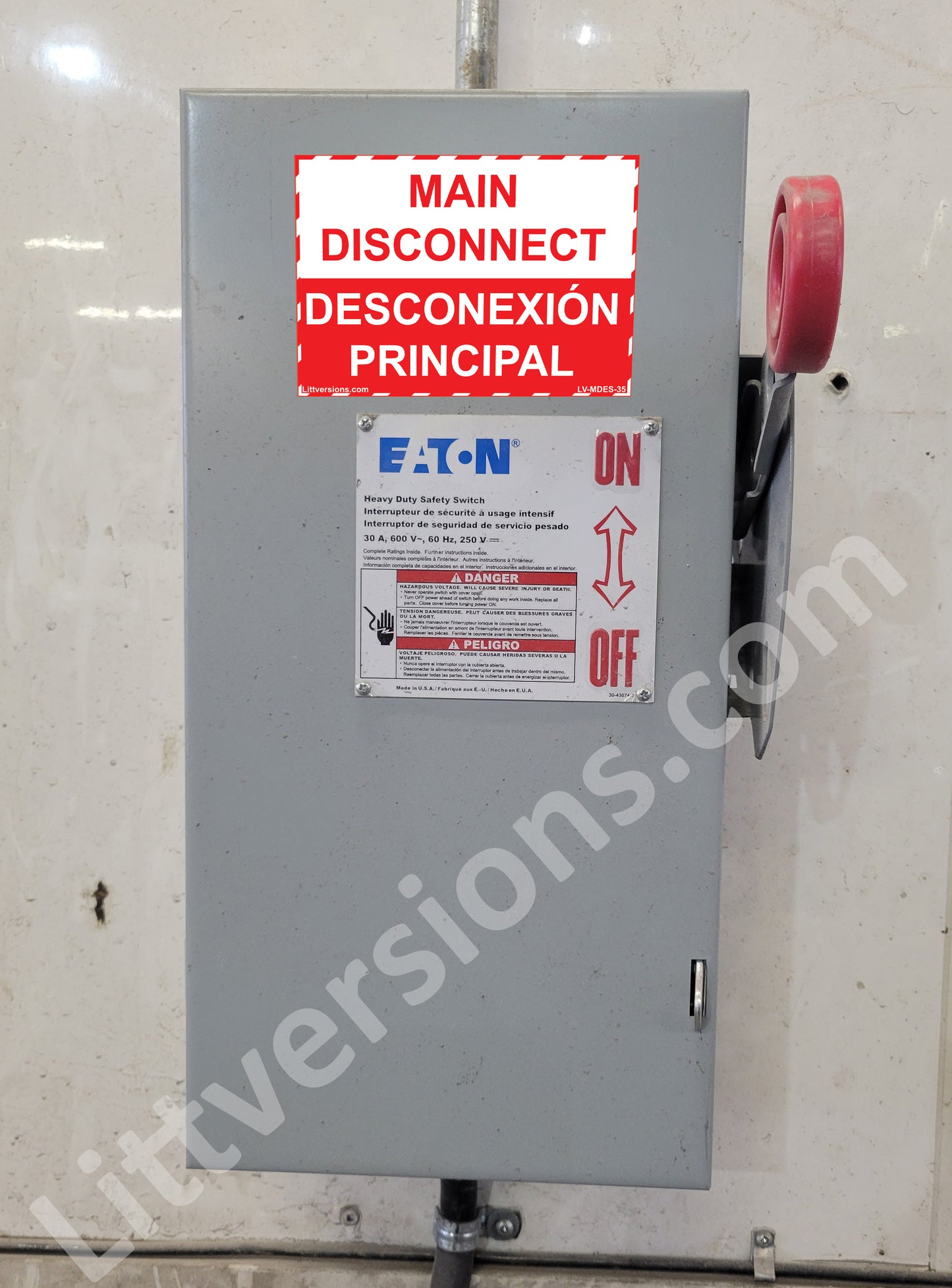 5" x 3.5" Main Disconnect Bilingual Spanish Espanol label Emergency Sign Sticker Electrical Vinyl
