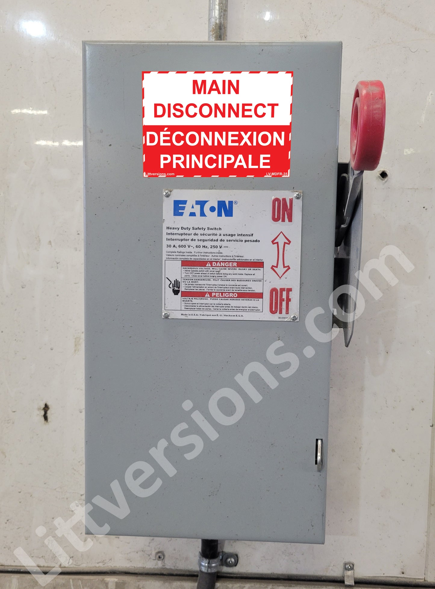 5" x 3.5" Main Disconnect Bilingual French Français Label Emergency Sign Sticker Electrical Vinyl