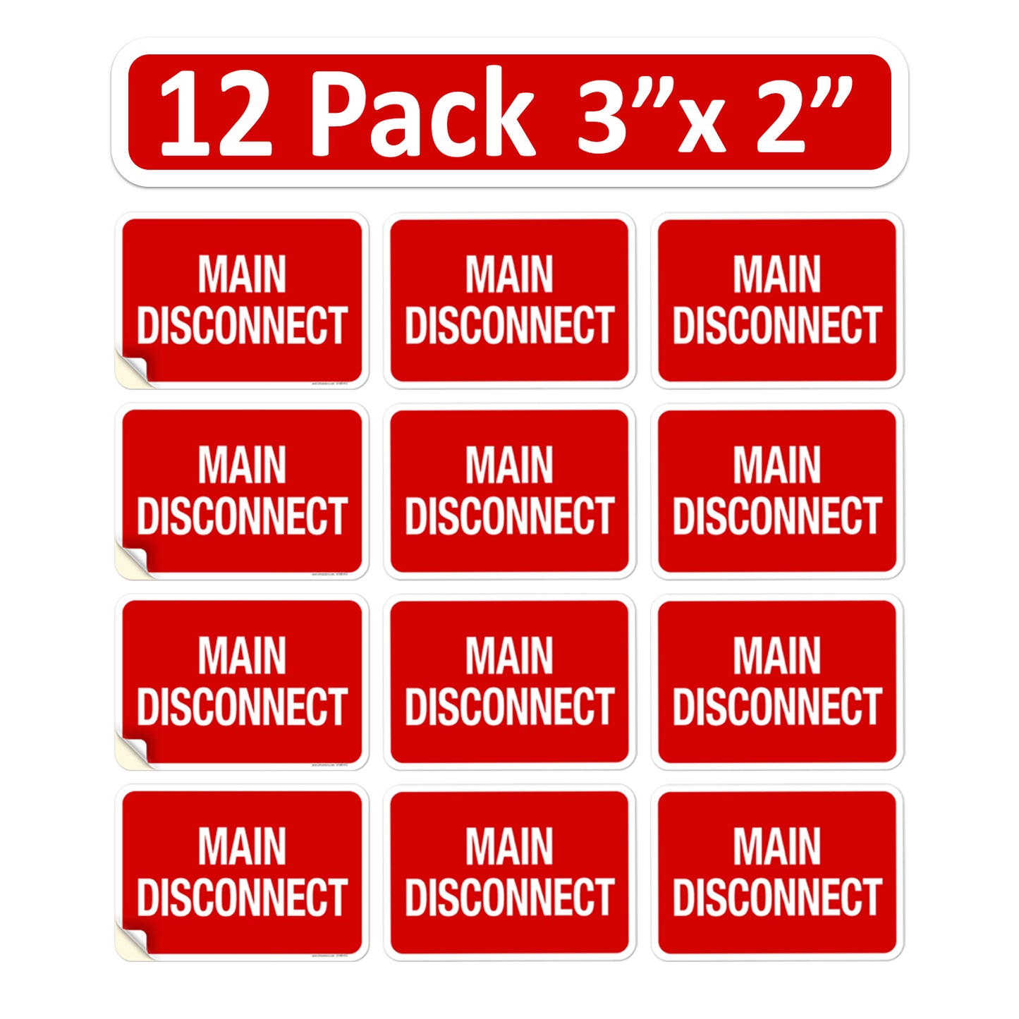 12 Pack 3" x 2" Main Disconnect Sticker Electrical Panel Service Label Emergency Sign Symbol 3x2 2x3 inches
