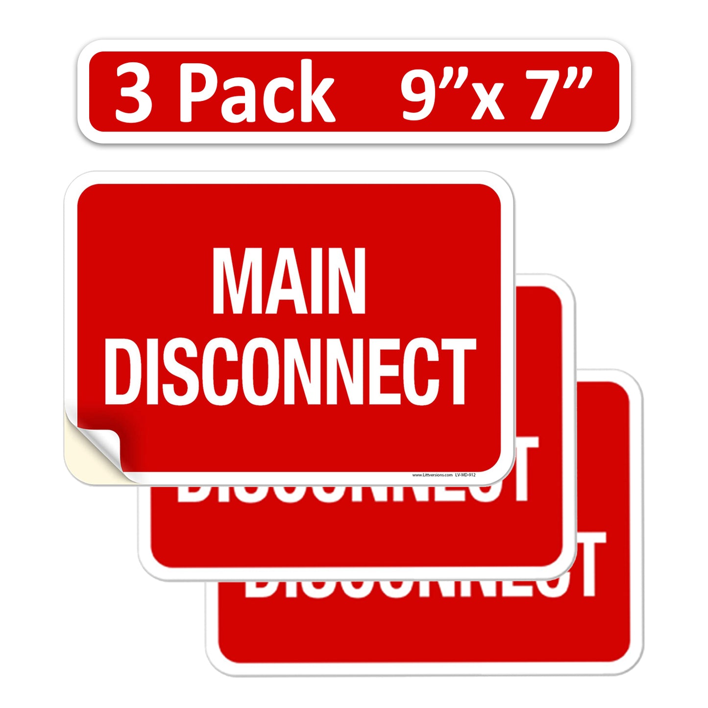 3 Pack 9" x 7" Main Disconnect Sticker Elec Service Label Emergency Sign Symbol 9x7 7x9 10.7 inches