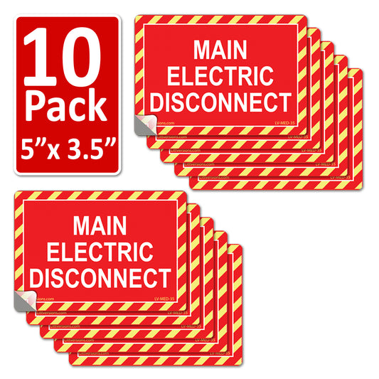 10 Pack Red 5"x 3.5" Main Electric Disconnect Labels Decal Emergency Sign Sticker Vinyl Lock Out Shut Off