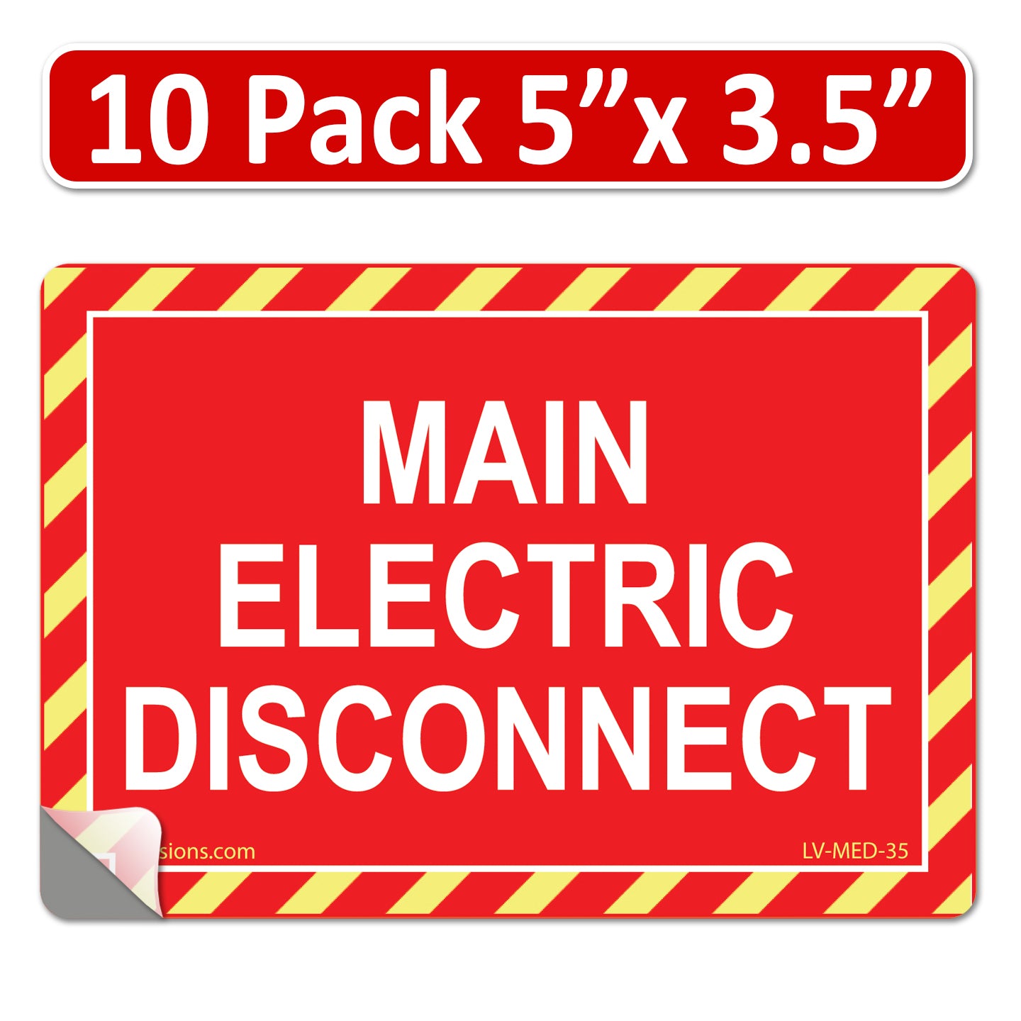 10 Pack Red 5"x 3.5" Main Electric Disconnect Labels Decal Emergency Sign Sticker Vinyl Lock Out Shut Off