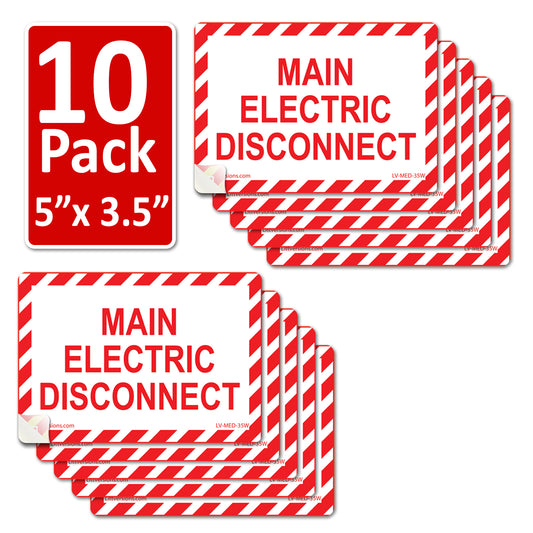 10 Pack White 5"x 3.5" Main Electric Disconnect Label Decal Sign Emergency Sticker Vinyl Lock Out Shut Off