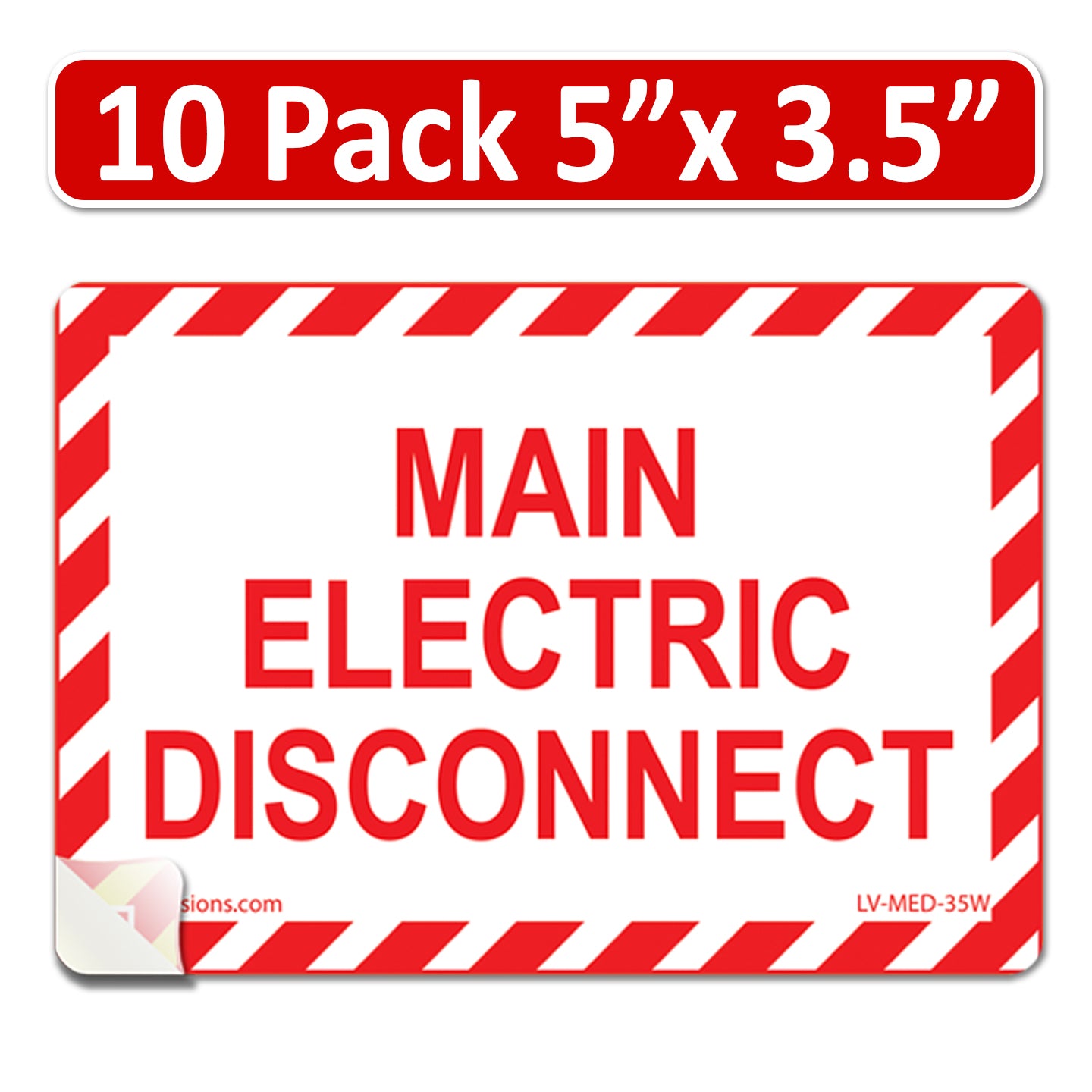 10 Pack White 5"x 3.5" Main Electric Disconnect Label Decal Sign Emergency Sticker Vinyl Lock Out Shut Off