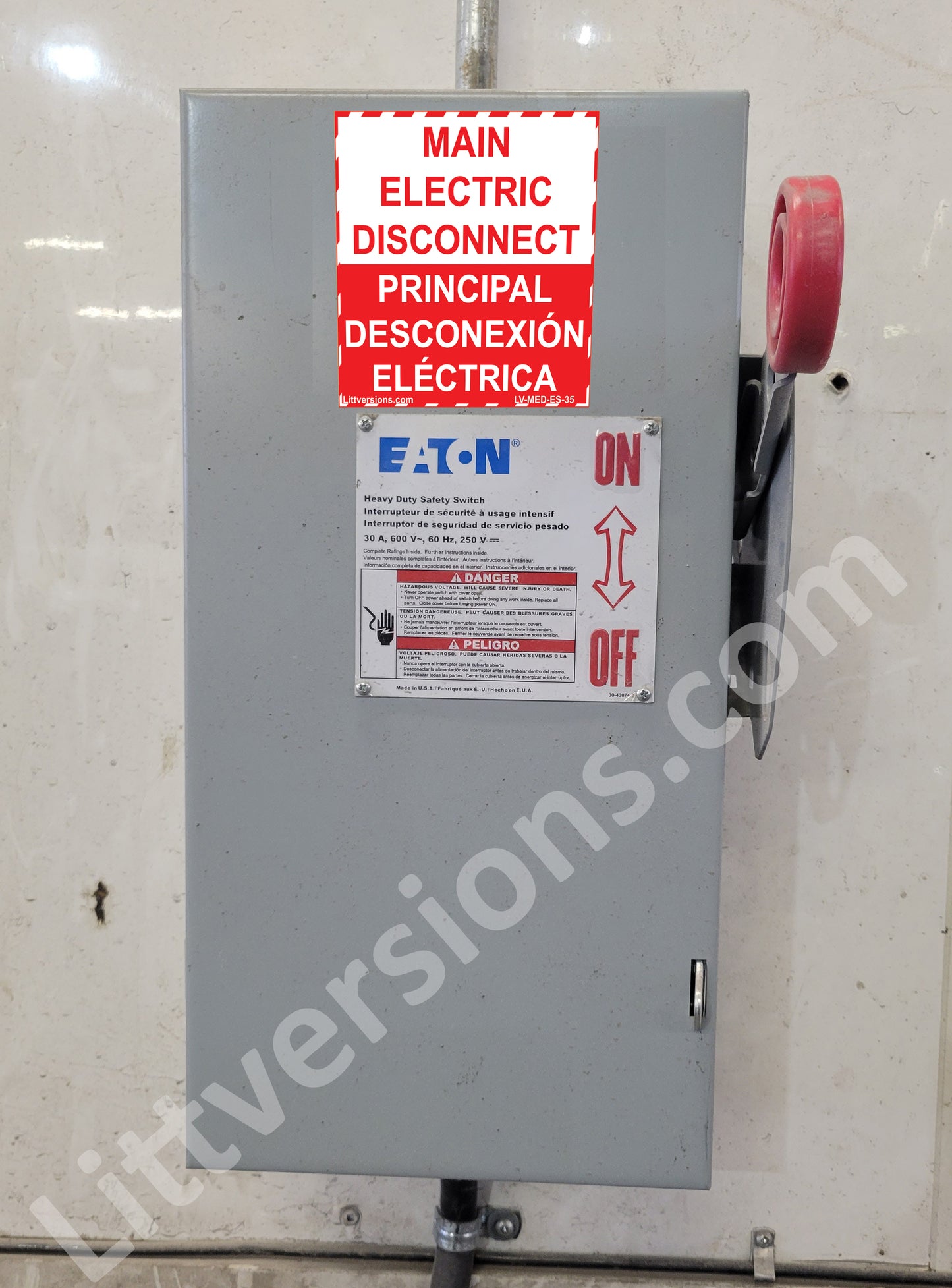 4 Pack 5" x 3.5" Main Electric Disconnect Bilingual Spanish Espanol Label Emergency Sign Sticker Vinyl