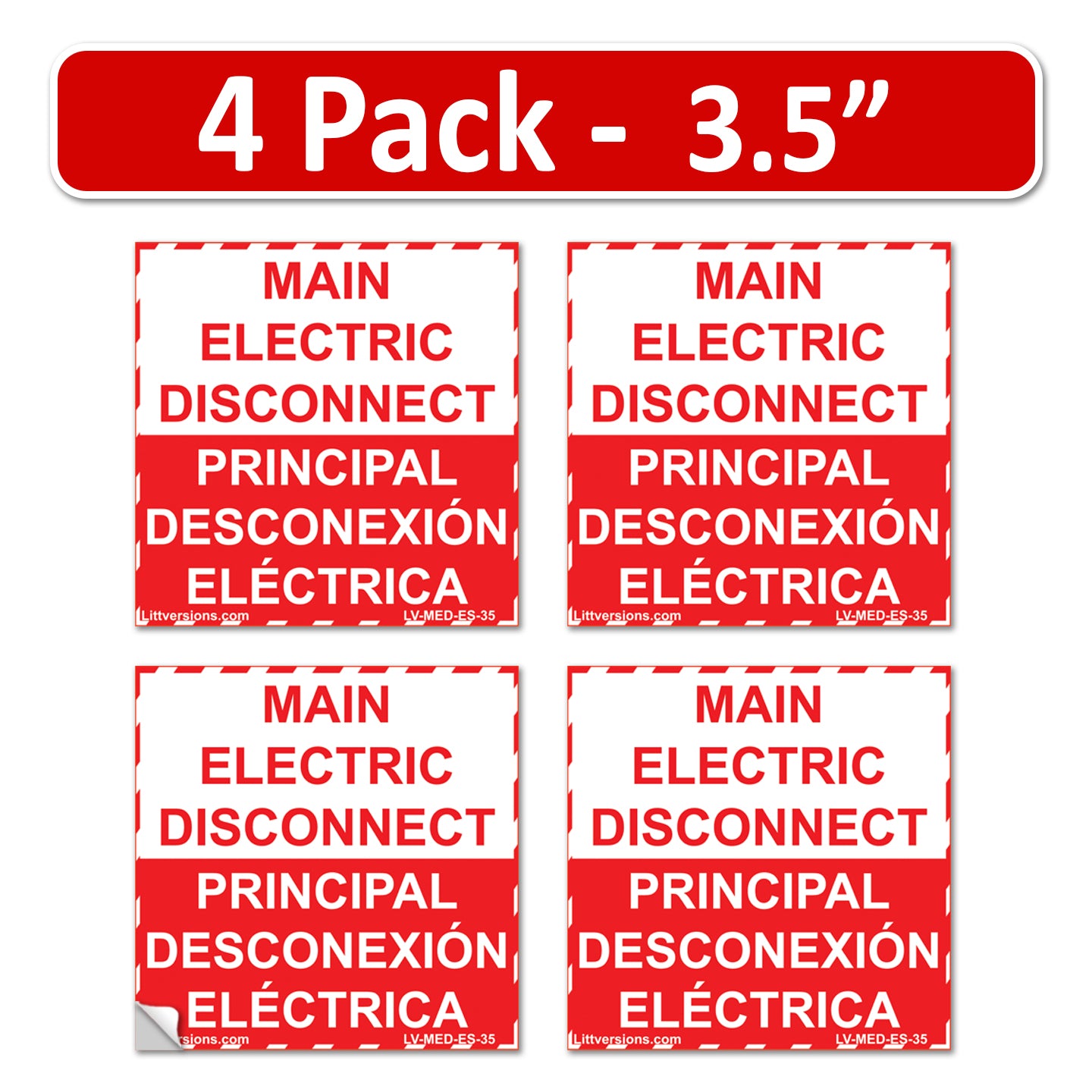 4 Pack 5" x 3.5" Main Electric Disconnect Bilingual Spanish Espanol Label Emergency Sign Sticker Vinyl