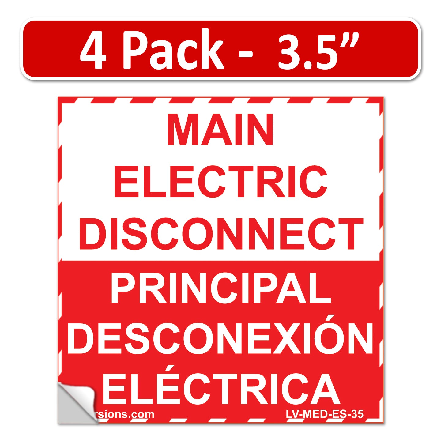 4 Pack 5" x 3.5" Main Electric Disconnect Bilingual Spanish Espanol Label Emergency Sign Sticker Vinyl
