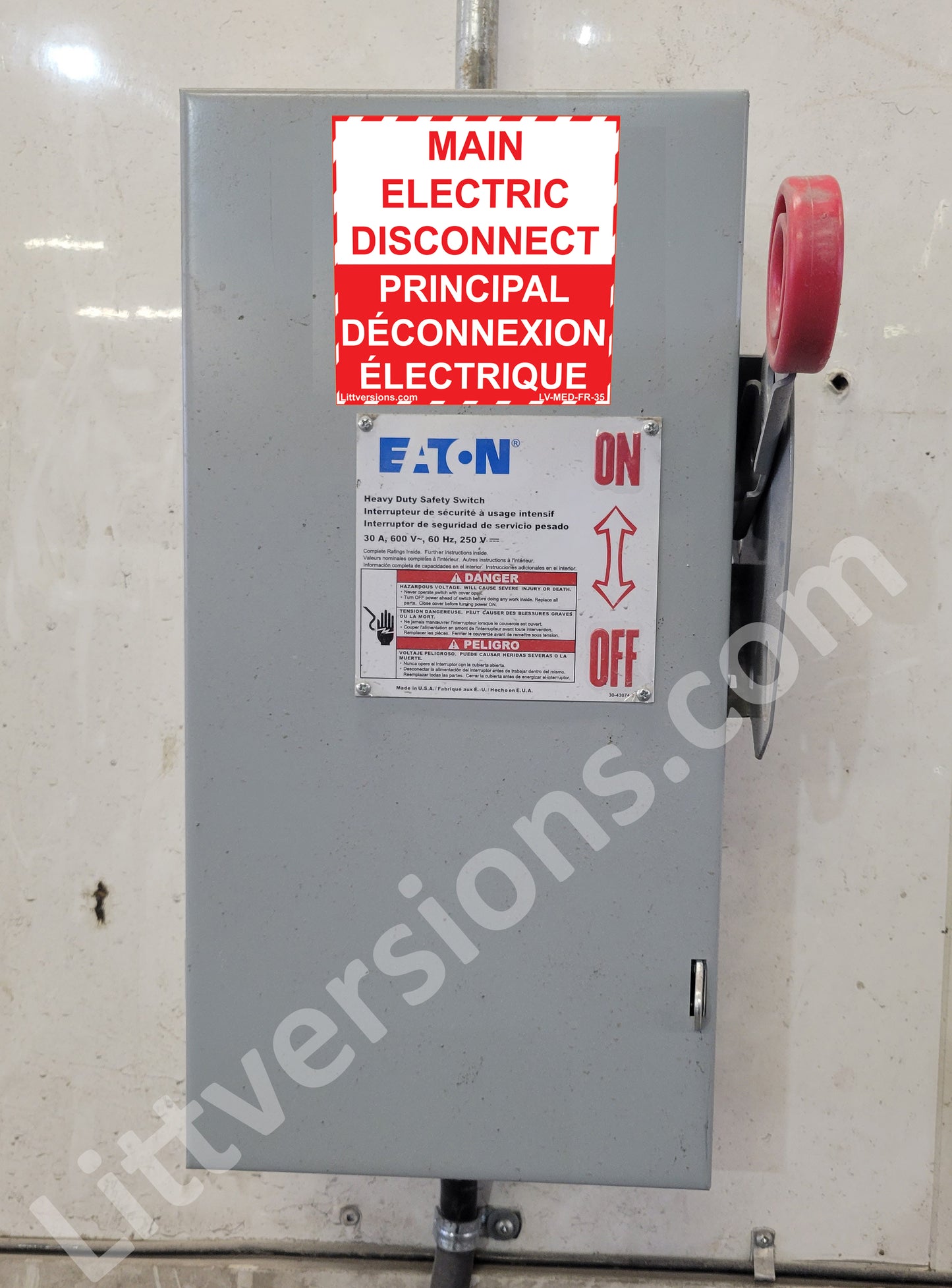 4 Pack 5" x 3.5" Main Electric Disconnect Bilingual French Français Labels Emergency Sign Notice Vinyl