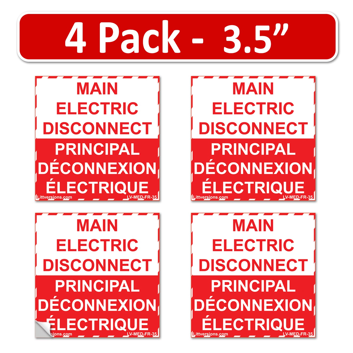 4 Pack 5" x 3.5" Main Electric Disconnect Bilingual French Français Labels Emergency Sign Notice Vinyl
