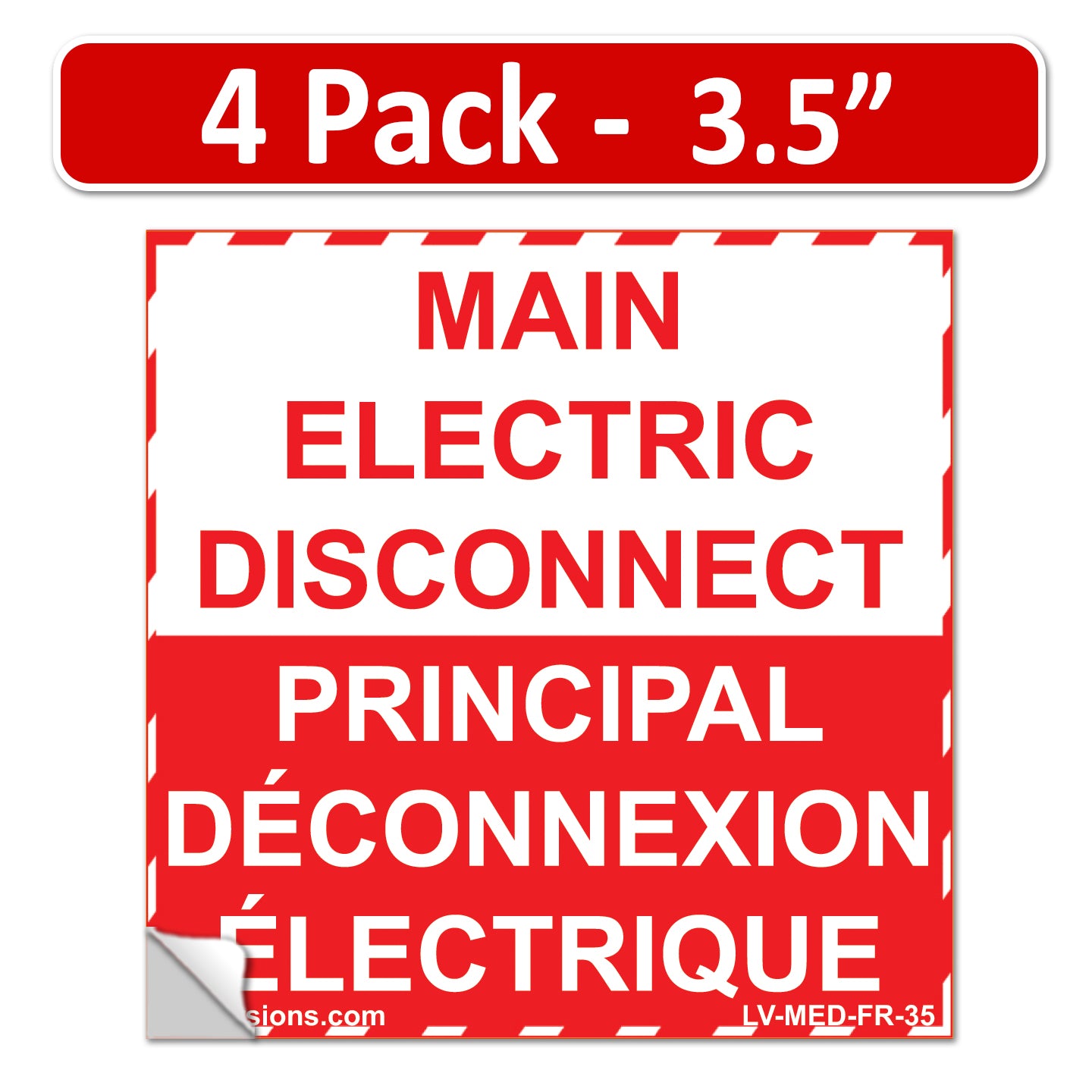 4 Pack 5" x 3.5" Main Electric Disconnect Bilingual French Français Labels Emergency Sign Notice Vinyl