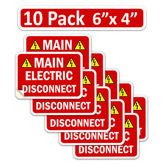 10 Pack 6" X 4" Main Electrical Disconnect Sticker Service Label Emergency Sign 6x4 4x6 3.5 inches