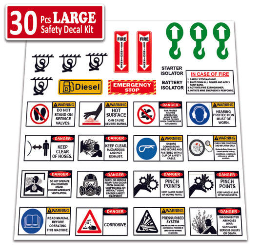 Universal Safety Decal Kit for Large Diesel Compressors (750-1500 CFM) | Essential Warning & Instruction Stickers