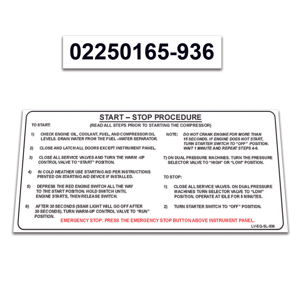 2 Pack Replacement for Sullair Air Compressor 300HH - 425 CFM John Deere T3  Decal Operation Instructions START-STOP Procedure Guide Sticker 02250165-936