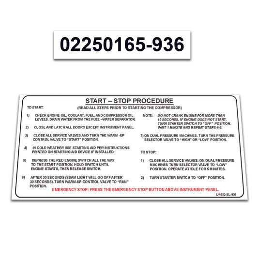 2 Pack Replacement for Sullair Air Compressor 300HH - 425 CFM John Deere T3  Decal Operation Instructions START-STOP Procedure Guide Sticker 02250165-936