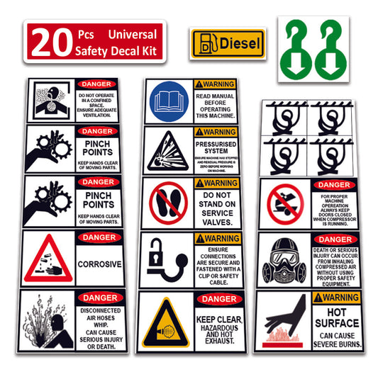 Universal Diesel/Petrol Small Air Compressor Decal & Sticker Kit | Suitable for Towable, Mobile, Portable and Stationary Units (150-750 CFM)