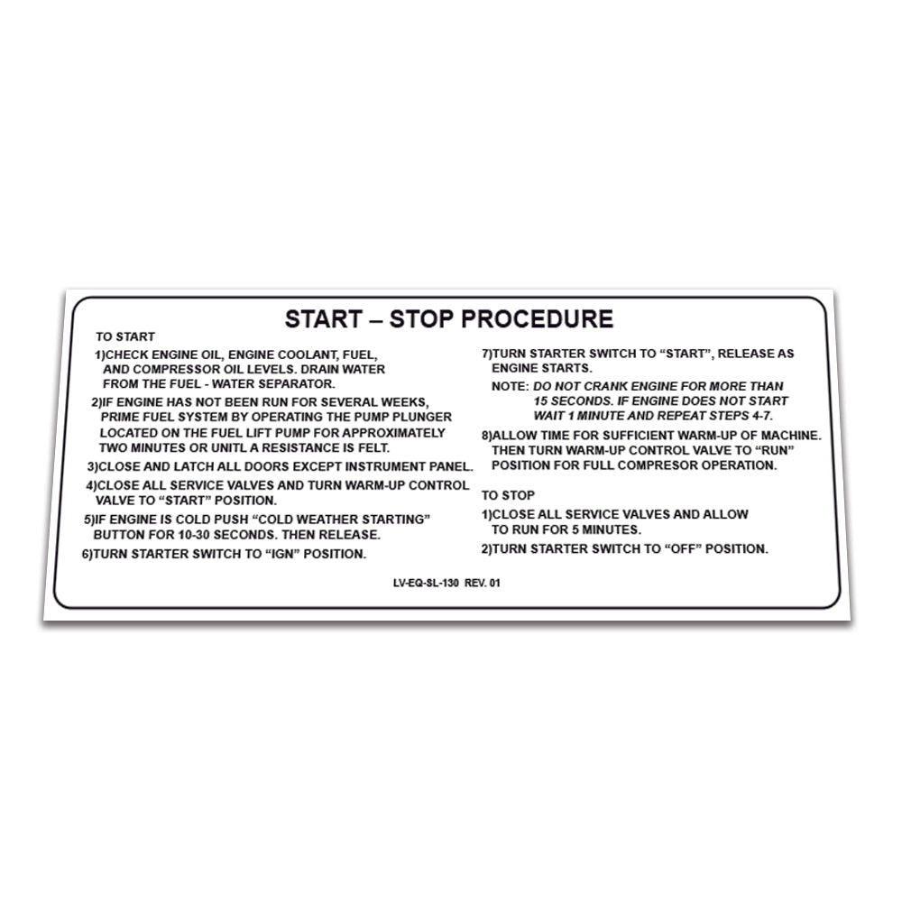 2 Pack Replacement for Sullair Air Compressor 185H CAT Decal Operation Instructions  START-STOP Procedure Guide Sticker 02250103-130