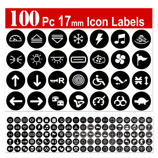 100 Pcs 17mm Round Push Button Switch Labels Replacement for Blue Sea Toggle Rocker Switch 4230 Sticker Circuit Car Truck Yatch RV Caravans Camper Backlit Self Adhesive Vinyl
