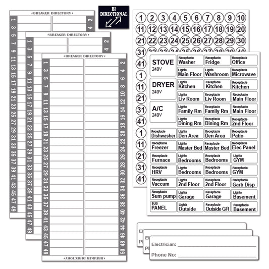 50 Circuits Bidirectional Circuit Breaker Directory Panel Label Kit with Fuse Stickers for Fuse Panel Marker Sticker Sign for Electrical Panel Strong Adhesive Durable Vinyl Waterproof