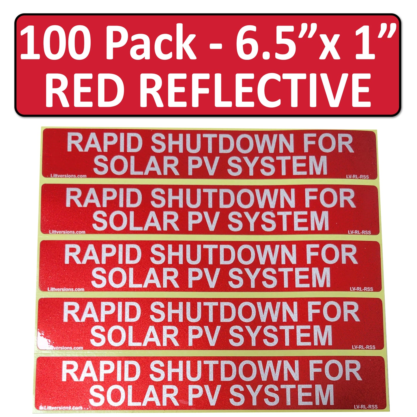 10 Pack 6.5"x1" Reflective Outdoor Rated Laminated Solar NEC Compliant Rapid Shutdown Solar PV System Labels Sticker Notice 596-01003 596-00890 Red 149848 2020-2023