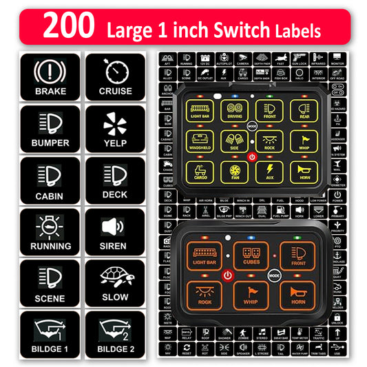 200 Pcs AC DC 6/8/12 Gang Switch Control Panel Stickers Labels Vinyl Marine Boat Car Truck RV Camper Vehicle RA80 XL RB80 XL AR-600 AC-1200 Large Horizontal