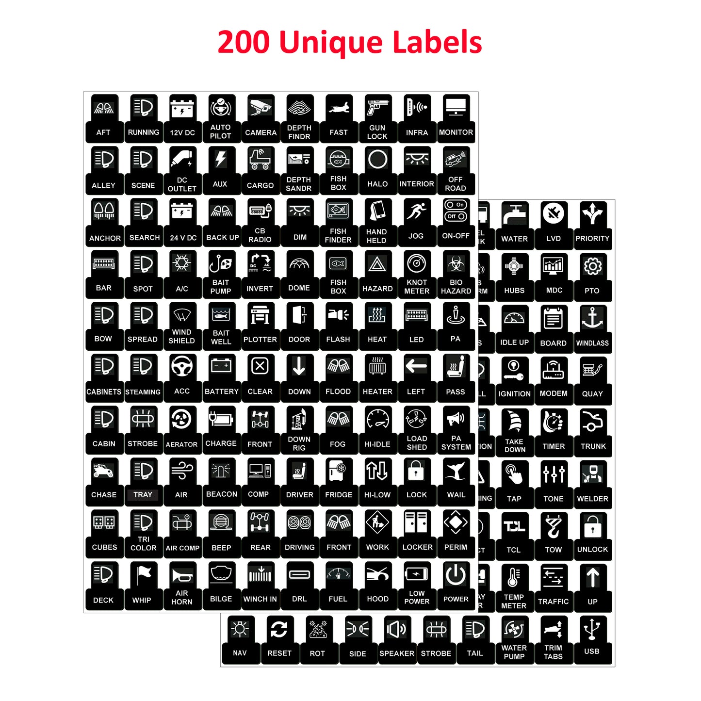 200 Pcs DC Univeral Toggle Rocker Switch Panel Label Marine Boat Car Auto Truck RV