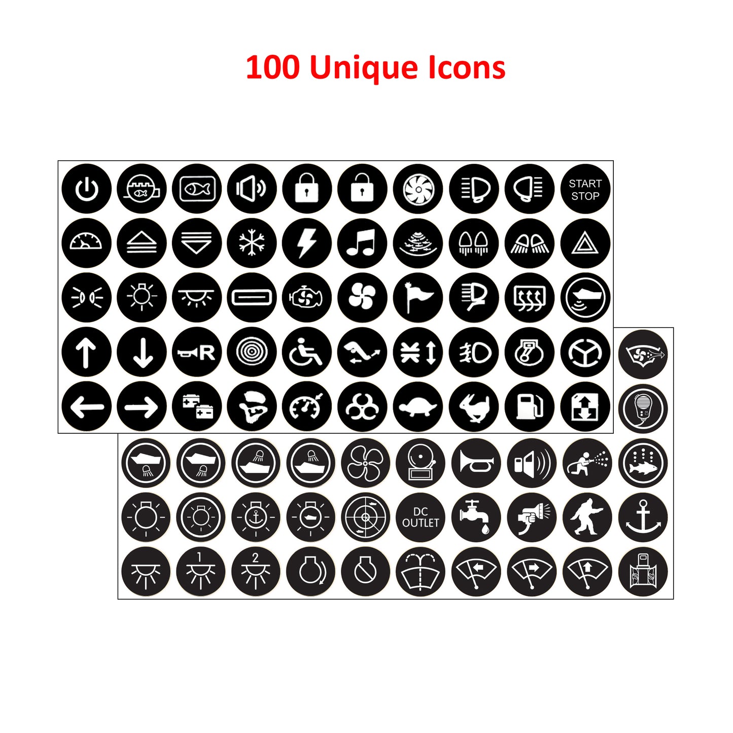 100 Pcs 17mm Round Latching Push Button Switch Labels Replacement for Blue Sea Toggle Rocker Switch 4230 Sticker Circuit Car Truck Yatch RV Caravans CamperBacklit Self Adhesive Vinyl