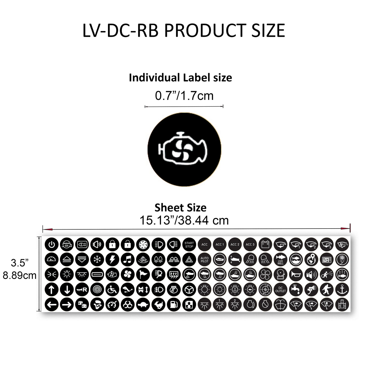 100 Pcs 17mm Round Latching Push Button Switch Labels Replacement for Blue Sea Toggle Rocker Switch 4230 Sticker Circuit Car Truck Yatch RV Caravans CamperBacklit Self Adhesive Vinyl