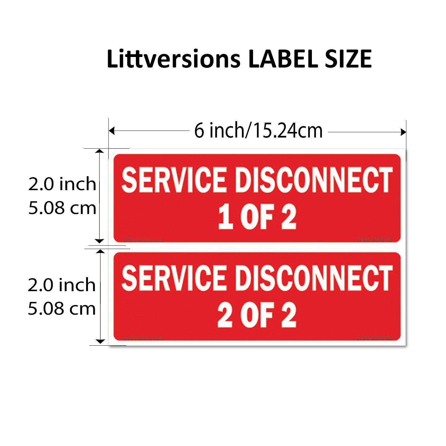 6"x2" 2-Pack Service Disconnects - 1 of 2 & 2 of 2 Outdoor Rated Laminated Labels Emergency Danger Notice Vinyl Waterproof Electrical Panel