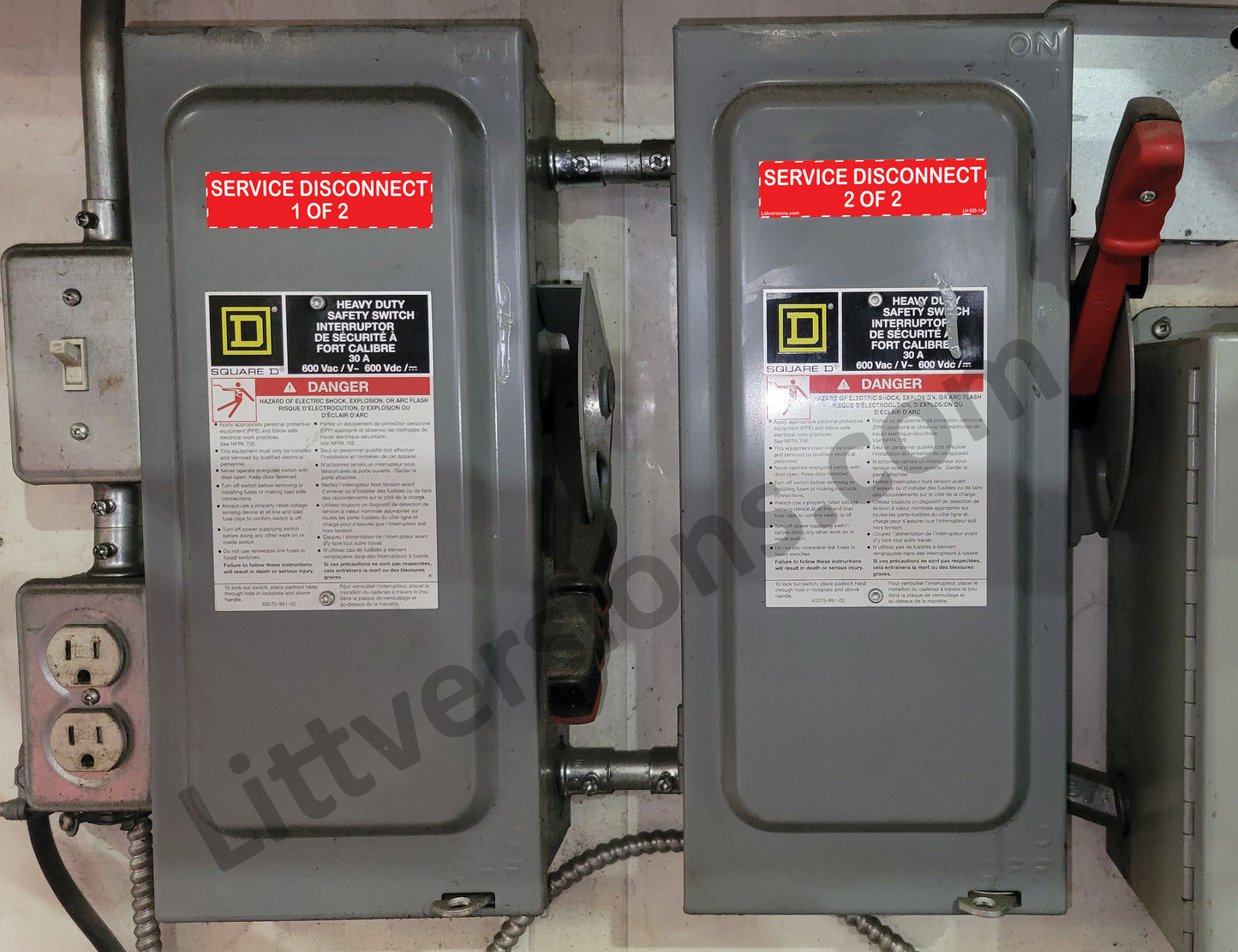 4" x 1" Two Service Disconnects 1/2 of 2 Label Emergency Sign Sticker Decal Electrical Panel Vinyl